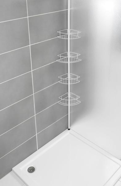 WENKO Teleskop-Eckregal Dolcedo Weiß matt, klemmbares Eckregal für die Dusche mit 4 Körben, Montage ohne Bohren, aus Edelstahl Bild 5