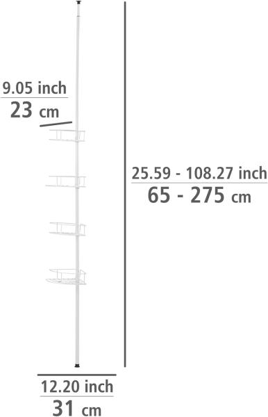 WENKO Teleskop-Eckregal Dolcedo Weiß matt, klemmbares Eckregal für die Dusche mit 4 Körben, Montage ohne Bohren, aus Edelstahl Bild 4
