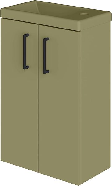 Baikal Badezimmerschrank, einfarbig, 2 Türen mit Griff, Wandaufhängung, inklusive Keramikwaschbecken, 20 cm Tiefe, montiertes Möbelstück, ohne Spiegel, 40 cm, Forest