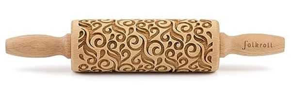 folkroll Teigroller 3D-Motiv-Teigrolle Massivholz, Floral Deko