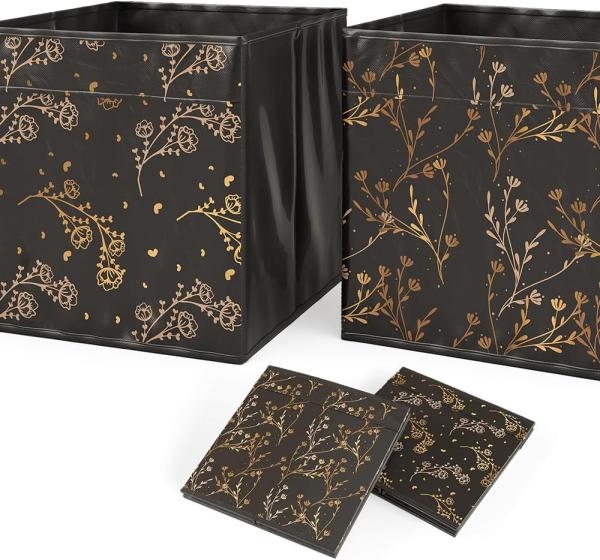 Faltbox Schwarz/Gold (Floral) 30 x 30 cm 2er Set Option2 Vicco Bild 6