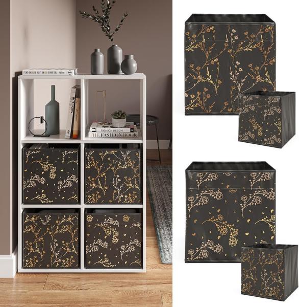 Faltbox Schwarz/Gold (Floral) 30 x 30 cm 2er Set Option2 Vicco Bild 2
