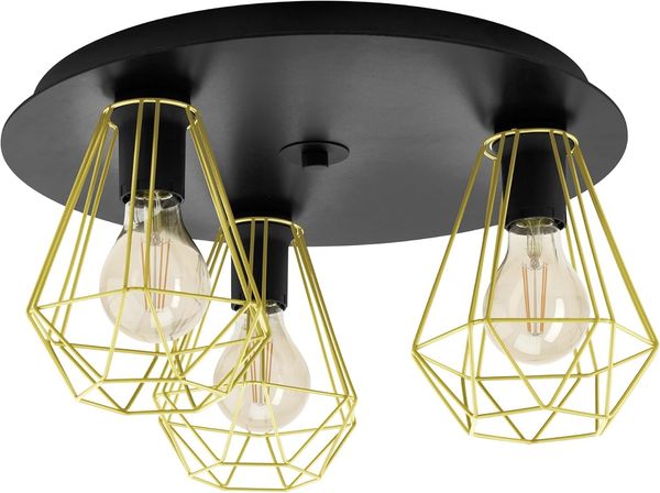 Eglo 43654 Deckenleuchte TARBES 2 E27 3X40W Stahl schwarz, messing H:24,5cm Ø45cm dimmbar