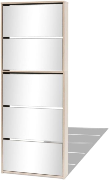 vidaXL Schuhschrank mit 5 Fächern Spiegel Eiche 63x17x169,5 cm 273937