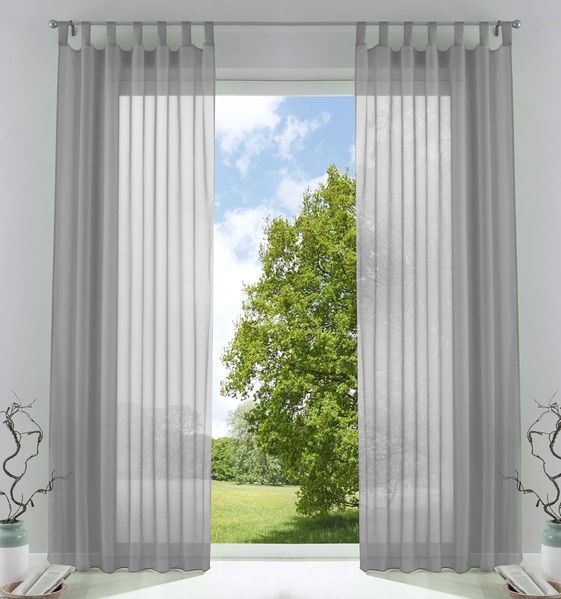 2er-Pack Gardinen Transparent Vorhang Set Wohnzimmer Voile Schlaufenschal mit Bleibandabschluß HxB 225x140 cm Grau, 61000CN