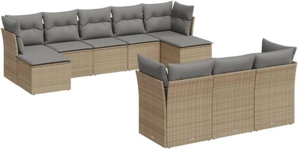 vidaXL 10-tlg. Garten-Sofagarnitur mit Kissen Beige Poly Rattan 3218329
