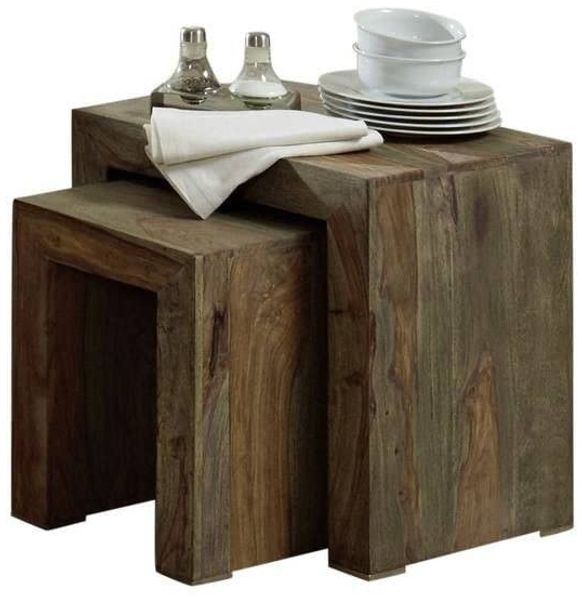Beistelltisch Sheesham 45x35x45 grau geölt NATURE GREY #12