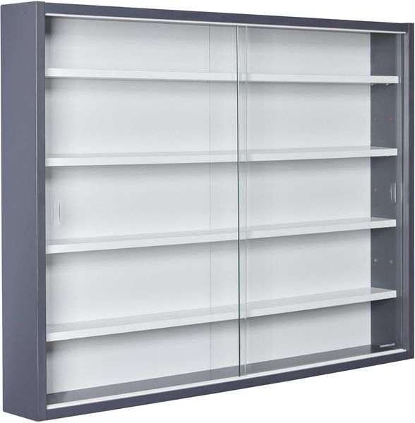 Inter Link Sammlervitrine Hängevitrine Wandregal Glasvitrine Wandvitrine Hängeregal Schaukasten in Grau und Weiss