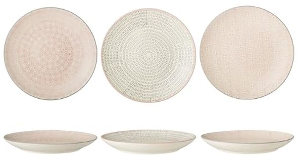 Bloomingville Speiseteller Cécile, Teller 3er Set, 25cm, Keramik, Speiseteller, Essteller, skandinavisches Design, rosa/grau