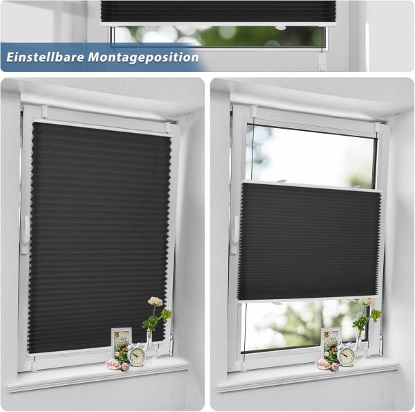 Sanfree Plissee Klemmfix Plisseerollo ohne Bohren Schwarz B50 x H130cm inkl. Klemmträger Blickdicht und lichtdurchlässig Jalousie Faltrollo Sichtschutz und Sonnenschutz Rollo für Fenster & Tür Bild 4
