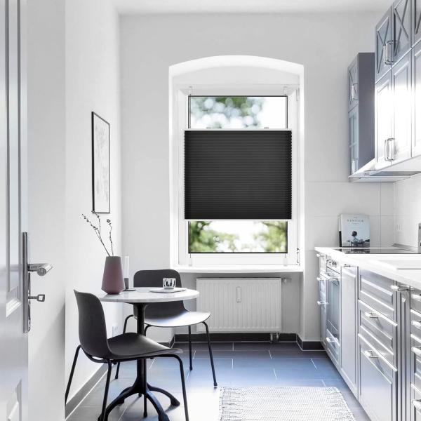 Sanfree Plissee Klemmfix Plisseerollo ohne Bohren Schwarz B50 x H130cm inkl. Klemmträger Blickdicht und lichtdurchlässig Jalousie Faltrollo Sichtschutz und Sonnenschutz Rollo für Fenster & Tür Bild 7