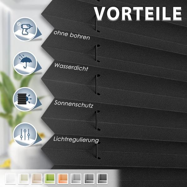Sanfree Plissee Klemmfix Plisseerollo ohne Bohren Schwarz B50 x H130cm inkl. Klemmträger Blickdicht und lichtdurchlässig Jalousie Faltrollo Sichtschutz und Sonnenschutz Rollo für Fenster & Tür Bild 2