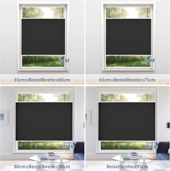 Sanfree Plissee Klemmfix Plisseerollo ohne Bohren Schwarz B50 x H130cm inkl. Klemmträger Blickdicht und lichtdurchlässig Jalousie Faltrollo Sichtschutz und Sonnenschutz Rollo für Fenster & Tür Bild 6