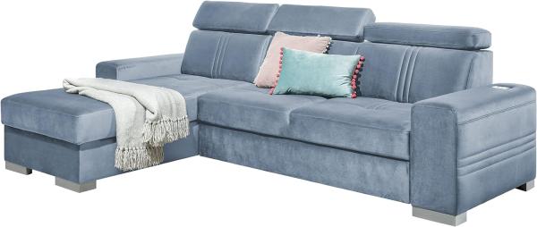 99rooms Neilo Ecksofa Velours MONOLITH Pastellblau Links ohne