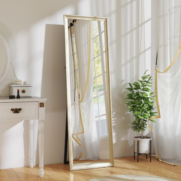 HOMCOM Standspiegel Splitterfest, mit Ständer (Stehspiegel, 1-St, Standspiegel), für Wohnzimmer, Schlafzimmer, Gold
