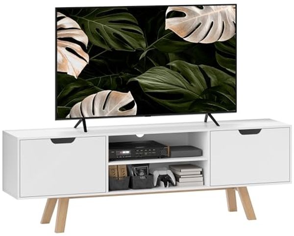 HOMCOM TV Schrank, TV-Kommode, Schrankelement mit Schubladen und Offene Regale, MDF, Weiß, 150 x 39 x 50 cm