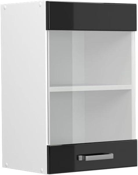 Vicco Küchenschrank Glas R-Line, Schwarz Hochglanz/Weiß, 40 cm