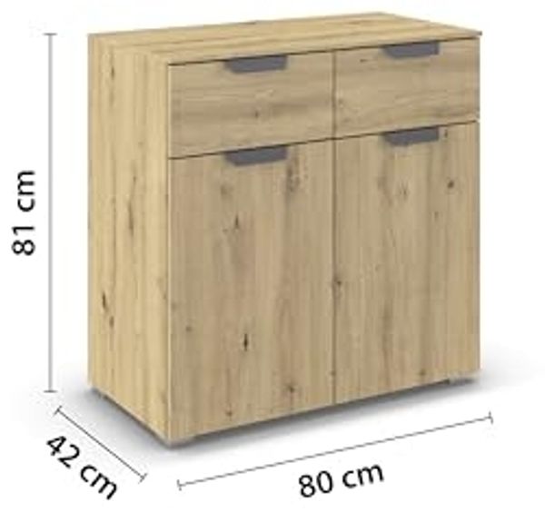 rauch Aditio Box, Kommode, 2-türig, 2 Schubladen, mit Softclose-Funktion, Farbe Eiche Artisan, BxHxT 80x81x42cm Bild 3