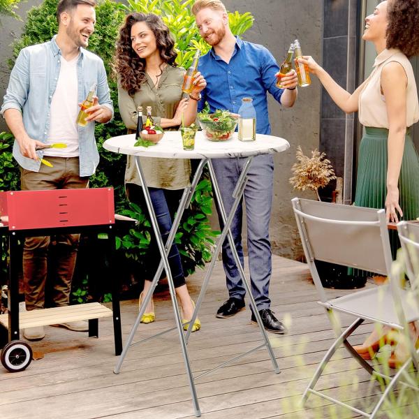 Casaria® Stehtisch 2er Set Klappbar Höhe 110cm Ø 60cm Marmor Optik Beistelltisch Klapptisch Bartisch Cocktail Esstisch Rund Hochtisch Gartentisch weiß Bild 2