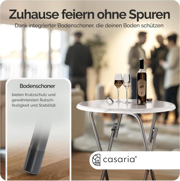 Casaria® Stehtisch 2er Set Klappbar Höhe 110cm Ø 60cm Marmor Optik Beistelltisch Klapptisch Bartisch Cocktail Esstisch Rund Hochtisch Gartentisch weiß Bild 7