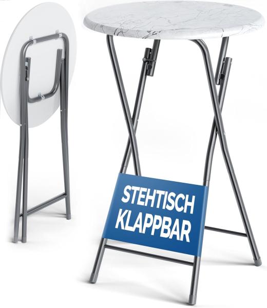 Casaria® Stehtisch 2er Set Klappbar Höhe 110cm Ø 60cm Marmor Optik Beistelltisch Klapptisch Bartisch Cocktail Esstisch Rund Hochtisch Gartentisch weiß