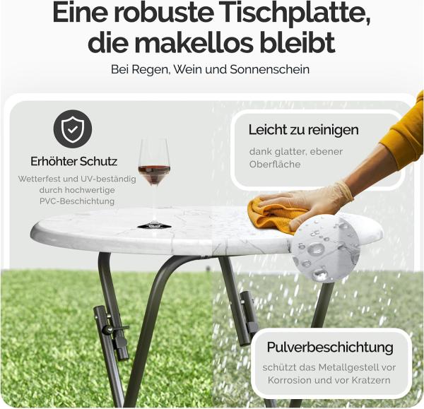 Casaria® Stehtisch 2er Set Klappbar Höhe 110cm Ø 60cm Marmor Optik Beistelltisch Klapptisch Bartisch Cocktail Esstisch Rund Hochtisch Gartentisch weiß Bild 4