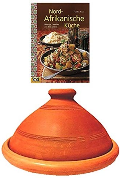 Marrakesch Orient & Mediterran Interior Dampfgartopf 2er Set, ORIGINAL Tajine Tuareg 35cm + Nord-Afrikanische Küche Buch, (2-tlg), Handarbeit
