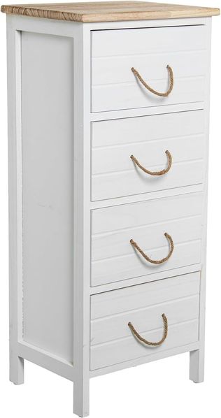 DRW Sifonier Kommode mit 4 Schubladen aus MDF und Deckel, Weiß und Natur, 40 x 30 x 91 cm Bild 2