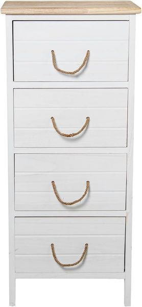 DRW Sifonier Kommode mit 4 Schubladen aus MDF und Deckel, Weiß und Natur, 40 x 30 x 91 cm