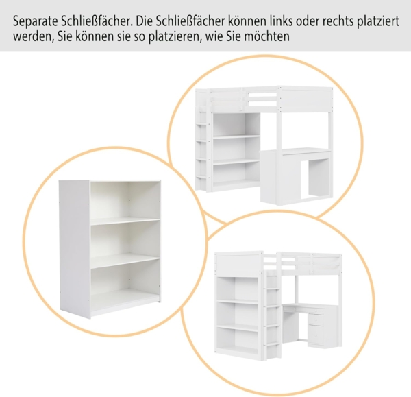 Ball & Cast Hochbett (90x200 cm) mit Aufbewahrungsschränken und Computertisch, Loft Bed mit Rausfallschutz, Einfach & Zeitsparend Montierbar, Weiß Bild 8