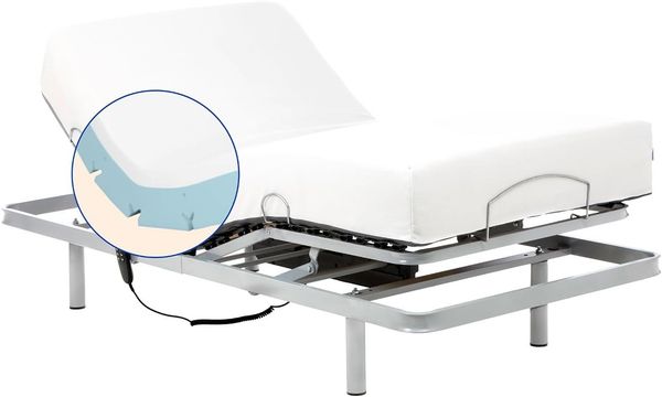 Gerialife® Elektrisches Gelenkbett, verstärkt mit viskoelastischer Matratze von 20 cm, kühles und weiches Gewebe, Doppelmotor (90x190 cm, Fernbedienung mit Kabel)