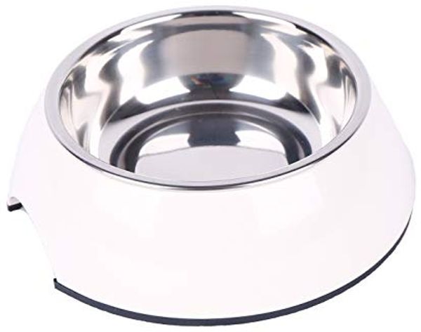 Dehner Futternapf 350 ml/700 ml, Melamin/Edelstahl/Gummi, weiß
