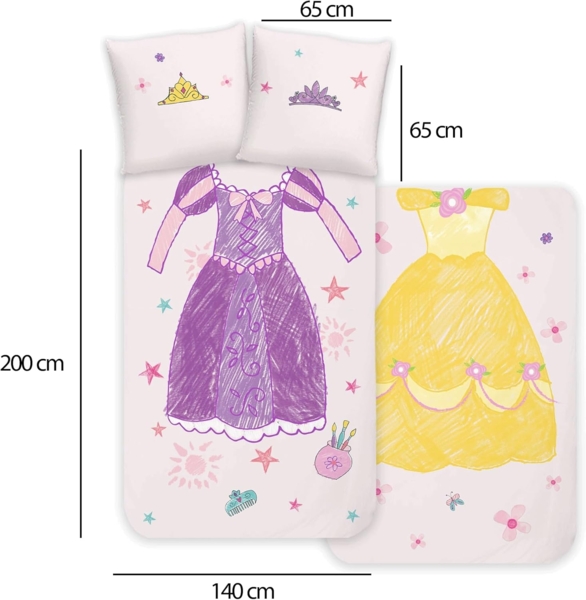 Disney Kinderbettwäsche Disney Home Princess Kinder Wendebettwäsche Set, 2 teilig, Mit Reißverschluss, 100% Baumwolle Bild 3