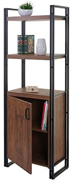 Bücherregal HWC-A27, Regal Standregal Wohnregal, Staufach mit Tür 165x55cm 3D-Struktur Wildeiche-Optik