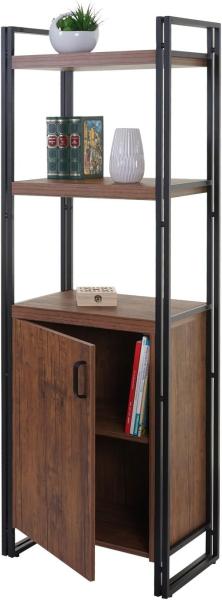 Bücherregal HWC-A27, Regal Standregal Wohnregal, Staufach mit Tür 165x55cm 3D-Struktur Wildeiche-Optik