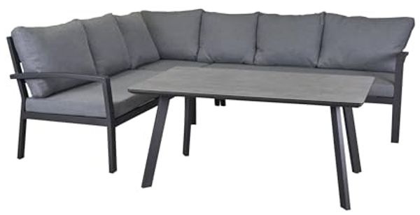BONDINO Speiseloungeset, inkl. Sitzkissen in hellgrau best. aus 3-Sitzer, 2-Sitzer, Ecke+Tisch