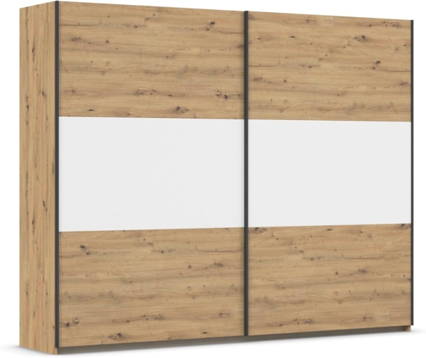 Rauch Möbel Neo, Schwebetürenschrank, Kleiderschrank, Kleiderschränke, Garderobe, Schrank mit Stauraum, 2-türig, Farbe Eiche Artisan/Alpinweiß, 261 x 210 x 59 cm