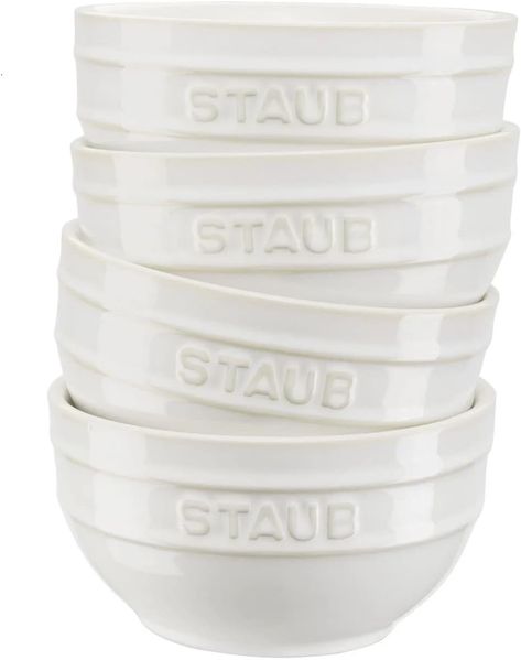 Staub Für 0,4 l, 4 Stück weiße Keramik-Küchenschüsseln