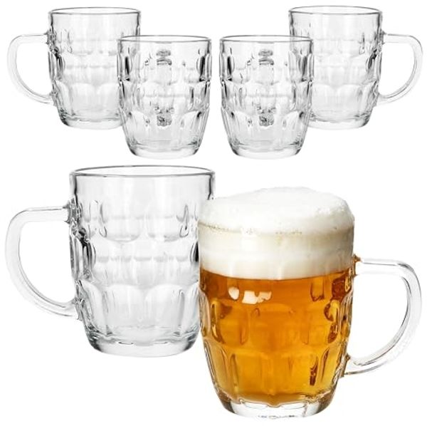 MamboCat Bierglas 6x Dublin Bierkrug 400ml mit Relief & Henkel Bierhumpen klar 0,4L, Glas