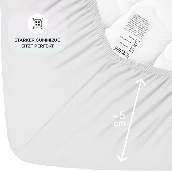 Buymax® Topper Spannbettlaken 200x200 cm Spannbetttuch 100% Baumwolle Jersey für Matratzentopper bis 12 cm Matratzenhöhe Bettlaken für Boxspringbett Topper, Weiß Bild 4
