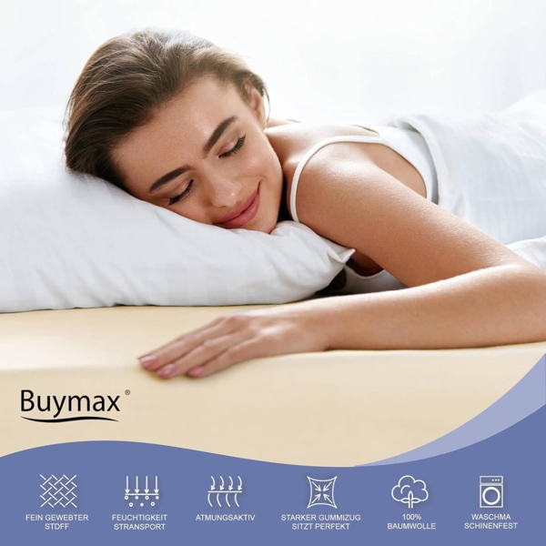 Buymax® Topper Spannbettlaken 200x200 cm Spannbetttuch 100% Baumwolle Jersey für Matratzentopper bis 12 cm Matratzenhöhe Bettlaken für Boxspringbett Topper, Weiß Bild 6