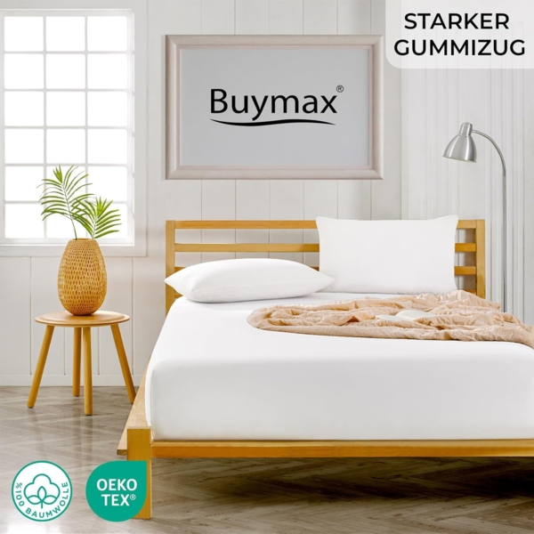 Buymax® Topper Spannbettlaken 200x200 cm Spannbetttuch 100% Baumwolle Jersey für Matratzentopper bis 12 cm Matratzenhöhe Bettlaken für Boxspringbett Topper, Weiß Bild 2