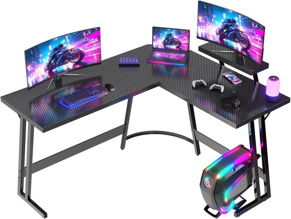 JUMMICO Gaming Tisch L Form 150x130 cm, Eckschreibtisch für Gaming,Schreibtisch L Form Mit Monitorständer, Carbon Schwarz