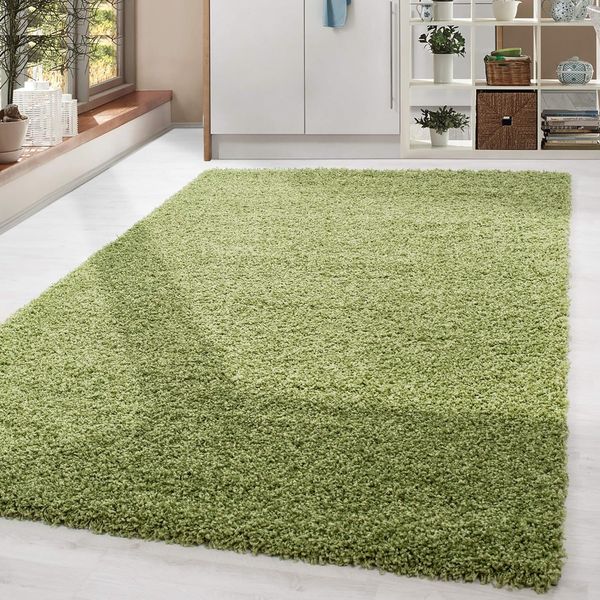 HomebyHome Shaggy Hochflor Teppich Wohnzimmer 200x300 (200x290 cm) Grün - Teppich Flauschig, Modern, Plüsch und Weich - Ideal für Schlafzimmer, Esszimmer und als Küchenteppich