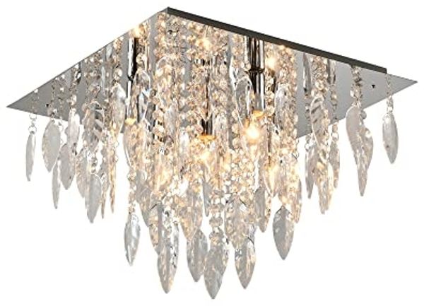 CRIS Kronleuchter Modern Ø42CM – Elegante 5-flammige Deckenleuchte E14 Chrom poliert mit funkelnden Besätzen