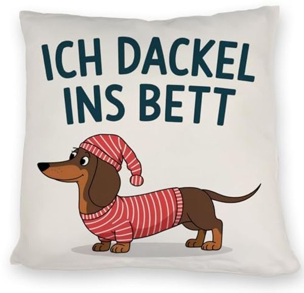 speecheese Dekokissen Dackel im Hemd - Ich dackel ins Bett Kissen