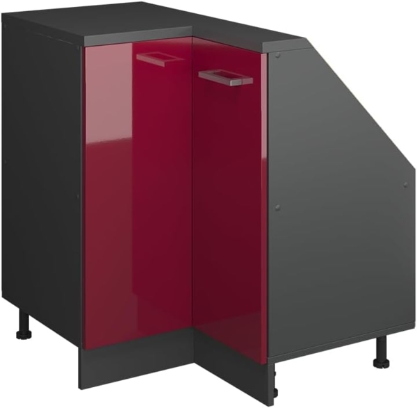 Eck-Küchenschrank für Dachschrägen R-Line Rot Hochglanz 75.6 cm mit 1 Tür Vicco