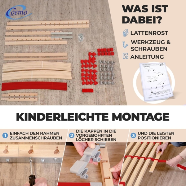 Coemo 2 Stk. Lattenrost RUBY NV 7-Zonen 28 Leisten Härtegrad verstellbar 90x200 cm Bild 4