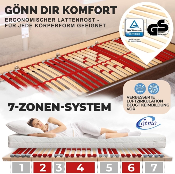 Coemo 2 Stk. Lattenrost RUBY NV 7-Zonen 28 Leisten Härtegrad verstellbar 90x200 cm Bild 2