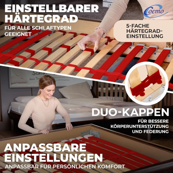 Coemo 2 Stk. Lattenrost RUBY NV 7-Zonen 28 Leisten Härtegrad verstellbar 90x200 cm Bild 3